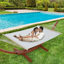Load image into Gallery viewer, 13.3 FT Wooden Double Hammock with Stand 2 Person Heavy Duty, Easy Assemble, Weatherproof Premium Quilted Camping Hammock
