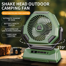 Load image into Gallery viewer, Rechargeable Camping Light With Fan, 6000mAh Outdoor Camping Tent Lantern, Portable Lighting With Shaking Fan for Picnic Travel
