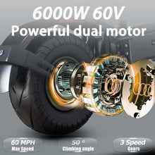 Load image into Gallery viewer, Max 100 KM/H Electric Scooter 6000W Motor for Adults 13 Inch Tire Electric Scooter Strong Dual Motor Escooters Powerful Off Road
