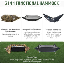 Load image into Gallery viewer, Camping Hammock Tent with Mosquito Net and Rain Fly 1 Person Backpacking Bivvy Ground Tent with Tree Strap Swing Heavy
