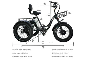 Electric Tricycle Fat Tire 20 Inch 500W48V12AH Lithium Battery Snow Ebike Leisure Large Storage Basket Adult Electric Cargo Bike