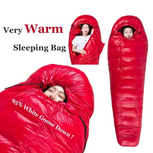 Load image into Gallery viewer, Adult 95% White Goose Down Sleeping Bag Camping Sleeping Bag Goose Down Filled Men Mummy Sleeping Bag Warm for Travel Hiking Bag
