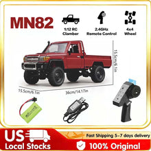 Load image into Gallery viewer, MN82 1:12 Retro RC Car with Lights 4 WD Remote Control Pickup Truck Model 2.4G Climbing Car Toy for Children Outdoor Play Gifts
