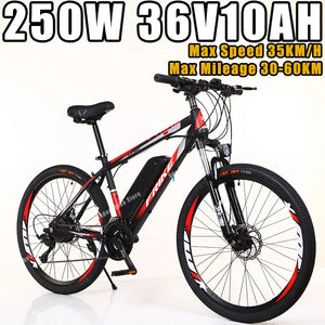 Frike Ebike 250W 48V 10AH Removable Battery 26-Inch Mountain Electric Bicycles Adult City Electric Bike Disc Brake Bike 21 Gears