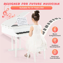 Load image into Gallery viewer, White Kids Piano 30-Key Keyboard Toy with Bench Piano Lid and Music Rack
