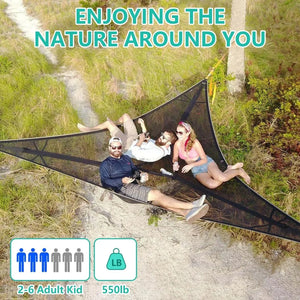 13ft Triangle Camping Hammock Max 550 lbs for2-6 Adult Kid,Multi Person Tree Hammock with 3 Ratchet Tie Down Straps & Net Pocket