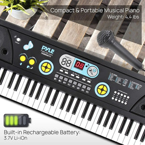 PYLE Digital Piano Kids Keyboard - Portable 61 Key Piano Keyboard, Learning Keyboard for Beginners w/ Drum Pad, Recording, Micro