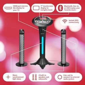 Singing Machine Portable WiFi Karaoke Machine for Adults, Black - Karaoke Pedestal with 7” Touchscreen Display