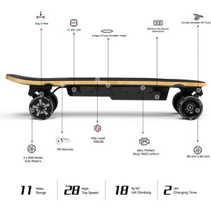 Electric Skateboard with Remote, 28 MPH Top Speed, 11 Miles Range,330 Pounds Max Load, Maple Cruiser for Adults and Teens