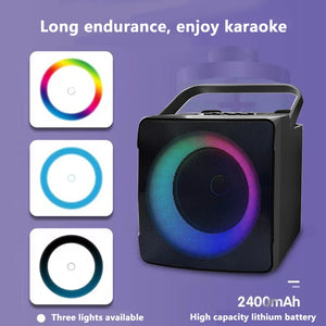 Dual Microphone Karaoke Machine Outdoor Portable Karaoke Bluetooth Speaker Box 10W HIFI Player with RGB LED Light for Home Party