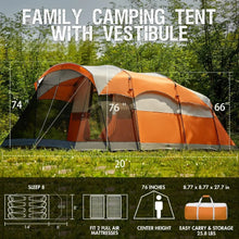 Load image into Gallery viewer, 8 Person Family Camping Tent with Screen Porch, Portable Water Resistant Windproof Cabin Tent with Rainfly, for Family Camping
