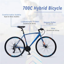 Load image into Gallery viewer, 700C Road Bike for Adult ,  Alloy Frame/Dual-Disc Brakes, blue, Hybrid bike Disc Brake, 24-Speed Unisex Hybrid Road Bicycle
