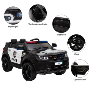 12V Kids Police Ride On Car Electric Cars 2.4G Remote Control, LED Flashing Light, Music & Horn