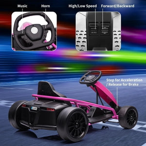 24V Go Kart, 300W*2 Extra Powerful Motors, 9Ah Large Battery 8MPH High Speed Drifting with Music, Horn,Max Load 175lbs Outdoor