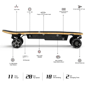 Electric Skateboard With Remote Maple Cruiser for Adults and Teens 11 Miles Range Grip Tape Skateboard Deck 28 MPH Top Speed