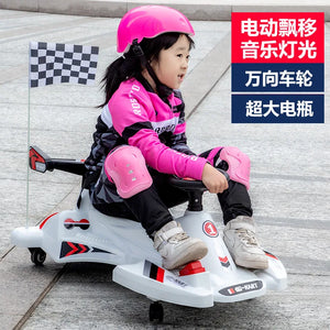 Children's Electric Go-Kart Drift Car 360 ° Rotating in-Place Drift 3-4-5-6-7 Years Old Baby Electric Kart Outup