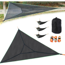 Load image into Gallery viewer, 13ft Triangle Camping Hammock Max 550 lbs for2-6 Adult Kid,Multi Person Tree Hammock with 3 Ratchet Tie Down Straps &amp; Net Pocket
