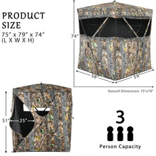 Load image into Gallery viewer, 3 Person Pop up Ground Blind, Portable Hunting Blind with Mesh Windows, Carrying Bag &amp; Ground Stakes, with Hub System
