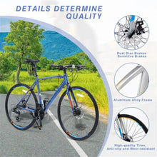 Load image into Gallery viewer, 700C Road Bike for Adult ,  Alloy Frame/Dual-Disc Brakes, blue, Hybrid bike Disc Brake, 24-Speed Unisex Hybrid Road Bicycle
