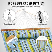 Load image into Gallery viewer, VEVOR 12 FT Double Quilted Fabric Hammock with Hardwood Spreader Bars Detachable Pillow and Chains for Camping Patio Yard Beach
