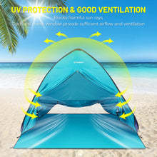 Load image into Gallery viewer, TOMSHOO Pop Up Tent 3-4 Person Outdoor Camping Beach Tent Travel Lightweight Outdoor Beach Shade Sun Shelter Tent Canopy Cabana
