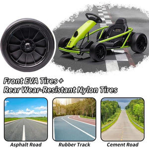 24V Go Kart, 300W*2 Extra Powerful Motors, 9Ah Large Battery 8MPH High Speed Drifting with Music, Horn,Max Load 175lbs