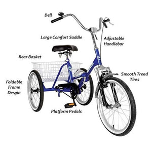 2024 New Adult Unisex Folding Tricycle, 20 or 24 Inch Wheels ，Minimal Assembly Required