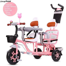 Load image into Gallery viewer, Children&#39;s Tricycles Take People Twins Bicycles Twin Strollers Baby Strollers Double Seat Titanium Hollow Wheel With Guardrails
