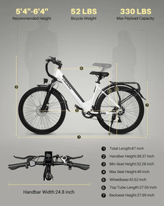 26" Electric Bike for Adults, UL 2849 Certified, Step Through Electric Bicycle with 350W Motor, 36V 9Ah Removable Battery