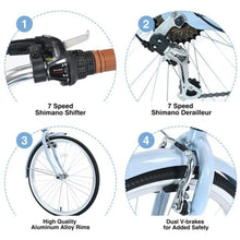 Load image into Gallery viewer, 7 Speeds Steel Frame City Bike Commuter Bike for Women, Men, Seniors , Adjustable，yellow, 26 Inch Adult Cruiser Bicycle
