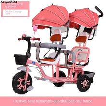 Load image into Gallery viewer, Children&#39;s Tricycles Take People Twins Bicycles Twin Strollers Baby Strollers Double Seat Titanium Hollow Wheel With Guardrails
