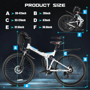 Electric Mountain Bike 26'' Commuter Ebike  Adults Foldable 500W (Peak 750W)  20MPH Adult Electric Bicycles with Up to 50 Miles